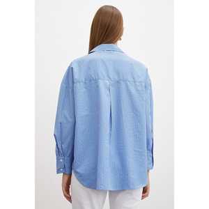 Camisa de Botones con Rayas Azules, Blusa Informal de Popelina para Mujer, Estilo Diario, Diseño Sencillo - Product Image 3