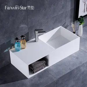 Fanwin artificial pedra pia, torneira pia do banheiro com superfície sólida, bacia flutuante