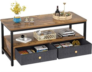 Tavolino da Divano Classico con Due Cassetti, Bestseller per Soggiorno, Tavolino Moderno in Marmo Quadrato e Semplice - Product Image 1