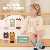 Chaussettes pour bébés et tout-petits sans couture, mignonnes, avec oreilles 3D, design animal de dessin animé, respirantes, écologiques, en coton/spandex/polyester, lot de 6