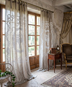 Rideau en lin naturel de la meilleure qualité avec broderie florale et dentelle pour la maison, l'hôtel et la station balnéaire - Product Image 2