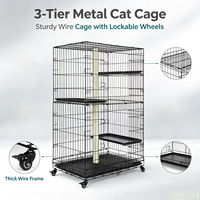 Cage à chat multi-niveaux pliable en métal avec griffoir et roues verrouillables pour usage domestique en intérieur