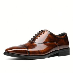 Nuevos Zapatos Formales de Negocios para Hombre, Elegantes, de Cuero, Color Cobre Retro, con Cordones, Antideslizantes y Transpirables para Oficina - Product Image 5