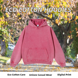 เสื้อฮู้ดดี้พรีเมียม ผ้าฝ้าย 100% เป็นมิตรกับสิ่งแวดล้อม สไตล์ลำลอง ยูนิเซ็กส์ สำหรับฤดูใบไม้ร่วง ล้างสีแบบแอซิดวอช วินเทจ พิมพ์ลายดิจิตอลตามสั่ง ย้อมสีพื้น น้ำหนัก 300 กรัม - Product Image 2