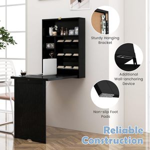 Space-Saving Foldable Wall-Mounted <strong>Floating</strong> Wood <strong>Desk</strong> Single Storage <strong>Shelves</strong> Hooks for Small Home Office Dorm Room Murphy <strong>Desk</strong> - Product Image 4
