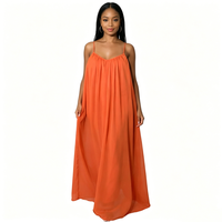 Robe longue maxi en mousseline orange pour femme, à fines bretelles, sans manches, ample et fluide, idéale pour l'été, la plage ou les soirées élégantes