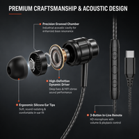 Écouteurs intra-auriculaires filaires stéréo WISDOMUP EJ 60 Type C avec chipset JL, basses profondes, audio HD, résistance à l'eau IPX5, micro pour jeux