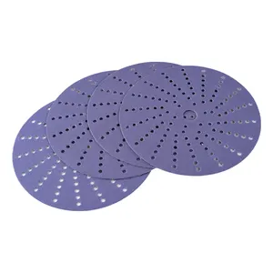 OEM Multi Holes Factory Ceramic Film 6 Inch 150mm Hook And Loop Purple Round Sanding Disc For Metal Automotive Wood Sand Paper