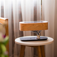Multifunktionale 3-in-1 Smart Holzsockel Berührbare Kabellose Ladestation Wecker Lebensbaum Tischlampe
