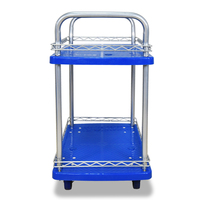 Vente en gros 300kg chariot à main à plate-forme en plastique durable à 2 niveaux avec quatre roues personnalisable OEM