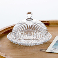 Glazen taartkap met diamantmotief en glazen bodem, transparante cloche-afdekking voor dessert, cupcake, fruit, bruiloftstafeldecoratie