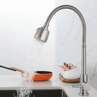 Robinet de cuisine Genbor S6862 en acier inoxydable nickelé, finition brossée, rotation à 360°, double fonction pulvérisation, eau froide uniquement, vente en gros usine