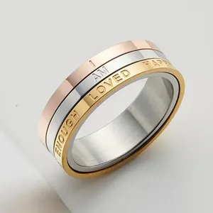 Nuovo Design girevole anello di base rotante in acciaio inossidabile placcato oro 18 carati I AM LOVED Ring Spinner Ring per uomini e donne