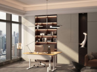 Bureau debout intelligent OMNI avec mémoire de position, table collaborative pour salles de réunion, bureau d'angle en L réglable pour ordinateur