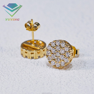 VVS <b>moissanite</b> diamond Gold plated 925 sterling sliver Claw setting Pass diamond tester GRA certificate Round <b>earrings</b> Unisex - Product Image 6