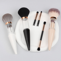 Ensemble de 5 pinceaux de maquillage portables format voyage, personnalisés, en forme de capsule, poils synthétiques, pinceau pour le visage et les yeux, outils de beauté