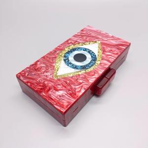 กระเป๋าสะพายไหล่แบบโซ่ กระเป๋าคลัทช์อะคริลิคทรงกล่องหลากสี ประดับกลิตเตอร์ ลายตาปีศาจ สำหรับงานเลี้ยงกลางคืน เหมาะสำหรับผู้หญิง - Product Image 4