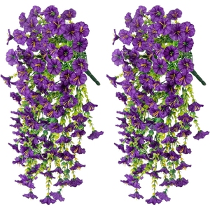 LUYI - Guirnalda de <span class=keywords><strong>Flores</strong></span> de Gloría de la Mañana de Plástico y Seda para Colgar en Exteriores, Plantas Artificiales Verdes Hechas a Mano para el Día de la Madre, Jardín, Balcón - Product Image 1