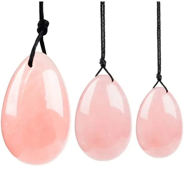 3PCS Natural Crystal Pink Quartz Yoni Egg Chakra Healing Yoga Exercise Eggs to Train Pelvic Muscles Kegel Exercise