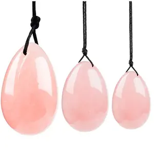 3PCS Natural Crystal Pink Quartz Yoni Egg Chakra Healing Yoga Exercise Eggs to Train Pelvic Muscles Kegel Exercise