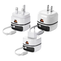 Pengisi Daya Cepat USB C Retractable 53x53mm Bentuk Kubus PD QC3.0 Colokan Dinding Kabel Terintegrasi Pengisi Daya Perjalanan Ringkas dengan Cangkang Tahan Api PC