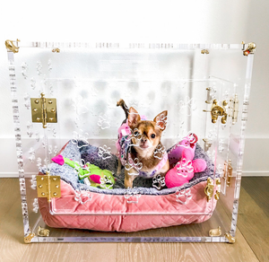 Kişiselleştirilebilir Şeffaf Akrilik Köpek Kafesi, Küçük ve Orta Boy Köpekler için Kapılı Havalandırmalı Şık Evcil Hayvan Kulübesi - Product Image 1