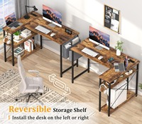 Bureau en métal avec prise USB, surface en bois réversible de 47 pouces, bureau d'angle pour petit espace avec sac de rangement, montage facile