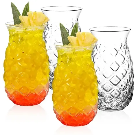 Tazas de cristal creativas en forma de piña con tiras transparentes, cristalería, copa de cóctel