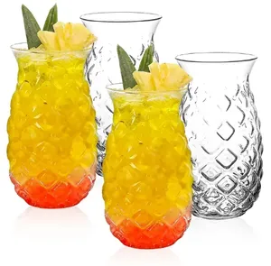 Tazas de cristal creativas en forma de piña con tiras transparentes, cristalería, copa de cóctel