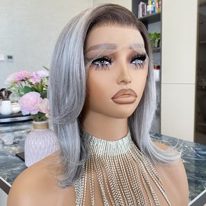 Perruque synthétique frontale 13x4 à dentelle transparente, fibre Futura naturelle, ombré gris, avec bonnet en filet ajustable – Meilleures ventes - Product Image 5