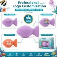 Éponge de maquillage JLY brevetée Tropical Fish, mélangeur cosmétique en mousse ultra-douce avec pointe de précision, éponge de maquillage couleur personnalisée