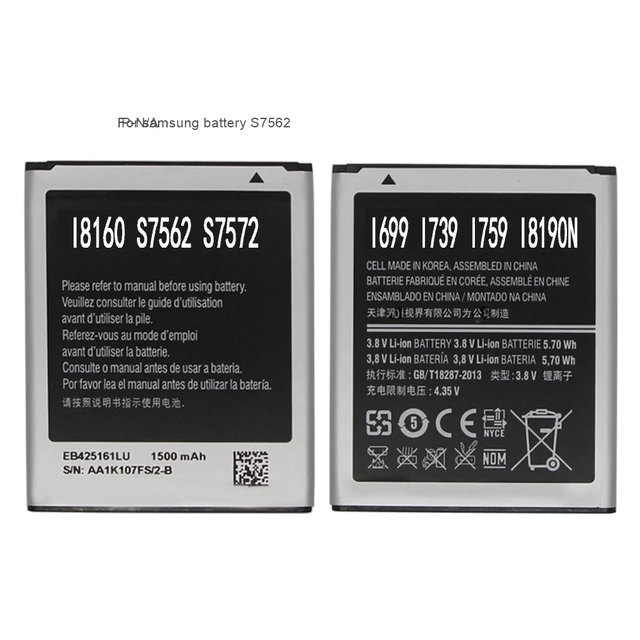 For Samsung Galaxy S Duos S7562 S7566 S7568 I8160 S7582 S7560 S7580 I8190 1 Mini Mobile Phone Battery EB425161LU 1500mAh