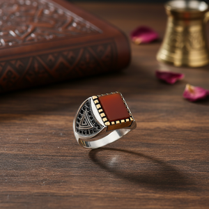Square Agate Gemstone Round Black Zircon Stone Design Ottoman <b>Men's</b> <b>Ring</b> Turkish Handmade Wholesale Authentic <b>Silver</b> <b>Men</b> <b>Ring</b> - Product Image 3