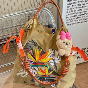 Sacs à main fourre-tout en nylon pour femmes avec broderie de grandes feuilles LOGO personnalisé sacs à main de la forêt tropicale humide Shopper sacs à bandoulière - Product Image 5