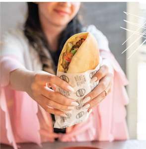 Sacs en papier alimentaire personnalisés avec logo imprimé, roses et blancs, pour emballage de beignets, wraps Shaweima et croissants - Product Image 5