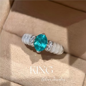 King Silver Jewelry S925 Sterling Silver <b>Ring</b> With Paraiba Stone White Mother Of Pearl Retro Fashion Women's Fine <b>Ring</b> - Product Image 1