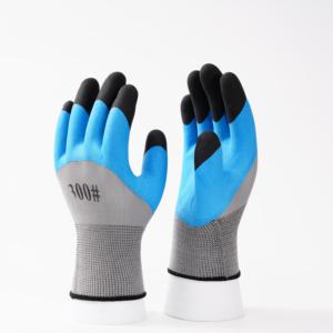 Guanti da lavoro da giardino rivestiti in lattice di schiuma blu doppia immersione - Product Image 1