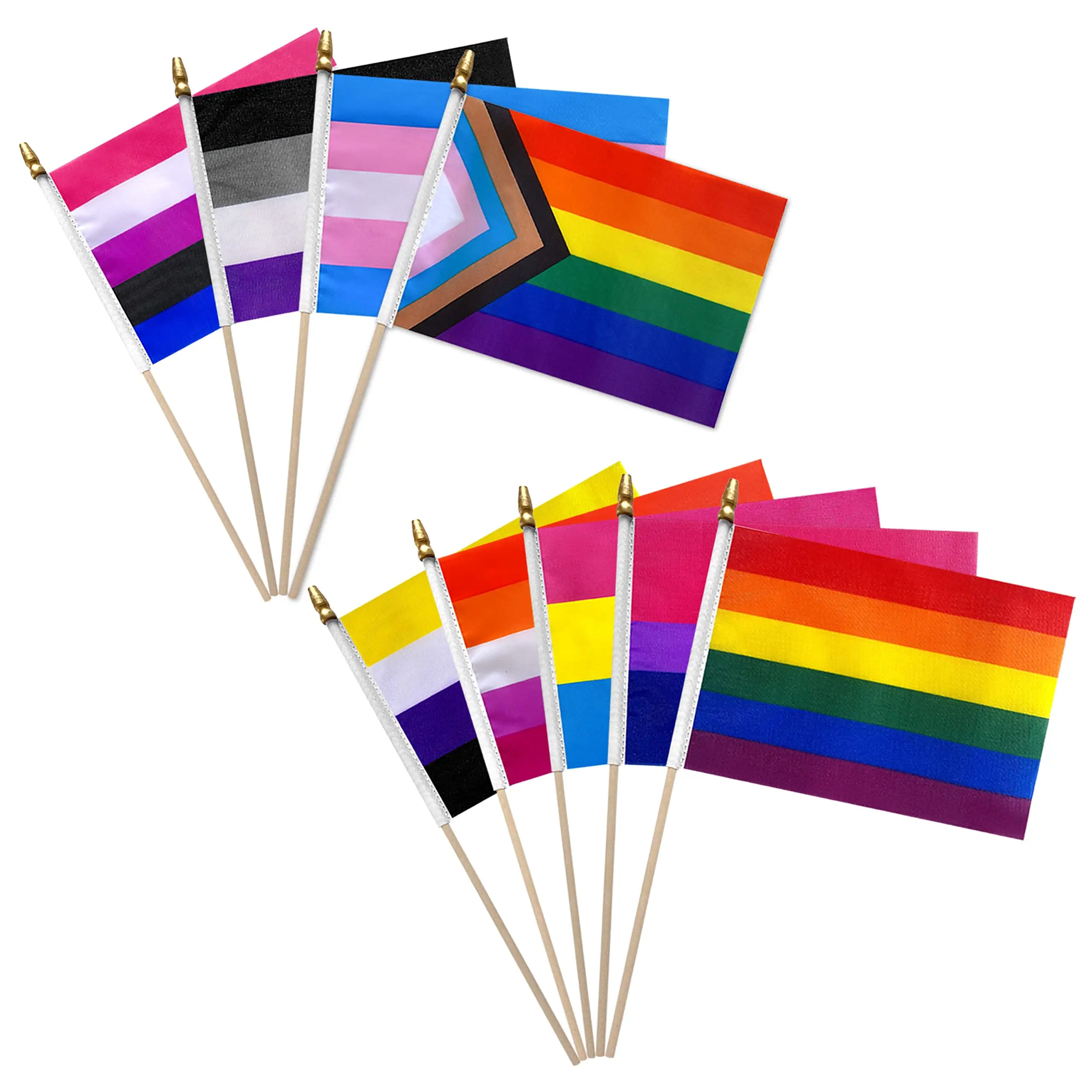 Ilerleme gökkuşağı gurur bayrağı, LGBT eşcinsel küçük Mini el sopa bayrak gurur aksesuarları parti dekor malzemeleri için geçit festivali