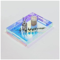 Plateau de service en acrylique irisé avec poignées, plateau en acrylique, plateau à parfum, plateau décoratif anti-déversement pour table basse, décoration de mariage