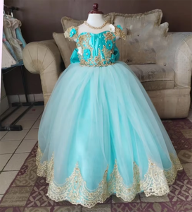 Vestido de niña de flores de perla azul claro arco trenes largos esponjosos para apliques de boda con vestidos de fiesta de cumpleaños Eucarísticos - Product Image 6