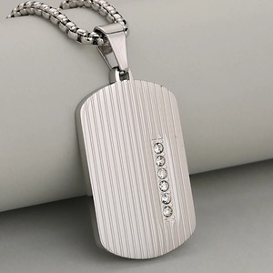 Collier Plaque d'identité à rayures verticales sertie de zircone cubique, en acier, or, argent, noir, avec chaîne maille gourmette, inaltérable, bijoux hip-hop pour homme - Product Image 3