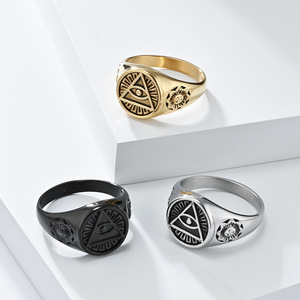 yunnique punk devil's eye triangular eye <b>ring</b>, trendy men's retro Horus eye <b>titanium</b> steel <b>ring</b> - Product Image 1