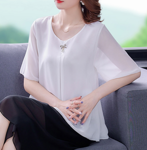 Nuove <span class=keywords><strong>Magliette</strong></span> Eleganti da <span class=keywords><strong>Donna</strong></span>, T-Shirt a Maniche Corte, Bluse in Chiffon Taglie Forti - Product Image 2