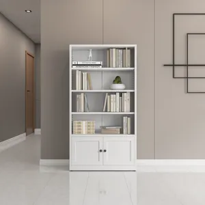 带玻璃门的白色书柜展示柜带可调节的简单现代金属柜几何书柜