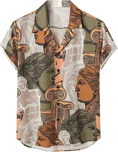Camisa masculina havaiana de rayon com estampa, camisa casual de ilha para homens, estampada com raiom 100%