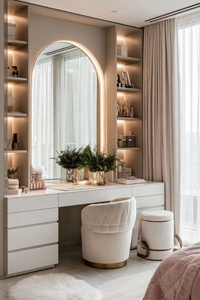 Table de toilette moderne de luxe avec miroir <span class=keywords><strong>LED</strong></span>, meuble de maquillage personnalisé pour chambre à coucher, projet hôtelier, fourniture directe usine - Product Image 2