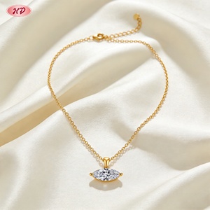 สร้อยคอจี้เพชรทรงมาร์คีส์แนวนอนชุบทอง 18K สำหรับผู้หญิง ยี่ห้อ Hengdian Wholesale Collar รุ่น 18K Mujer Brass ประดับเพชรซิคอนเกรด AAA - Product Image 4
