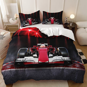 काले और सफेद झंडा लाल रेसिंग कार प्रिंट बच्चों के कमरे में एकल बिस्तर बिस्तर सेट बेडरूम डवेट कवर सेट - Product Image 5