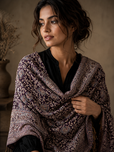 Luxury Embroidered Shawl Floral Artistic Print Soft Warm Breathable Lightweight Reversible Winter Wrap Women Long Fringe Elegant - Product Image 3
