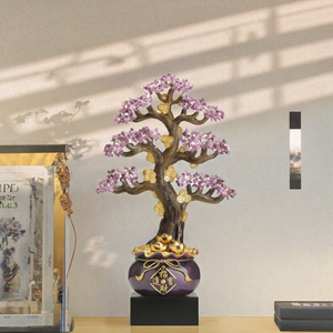 Purple Crystal Money Tree Desk Ornament Resin Feng Shui Sculpture with Gold Coin Ingot Base for Entryway <b>Living</b> <b>Room</b> - Product Image 3